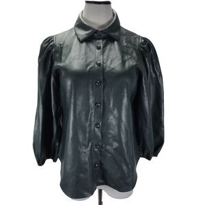 Marc New York Faux Leather Top Size S Relaxed Fit Puff Sleeve Blouse